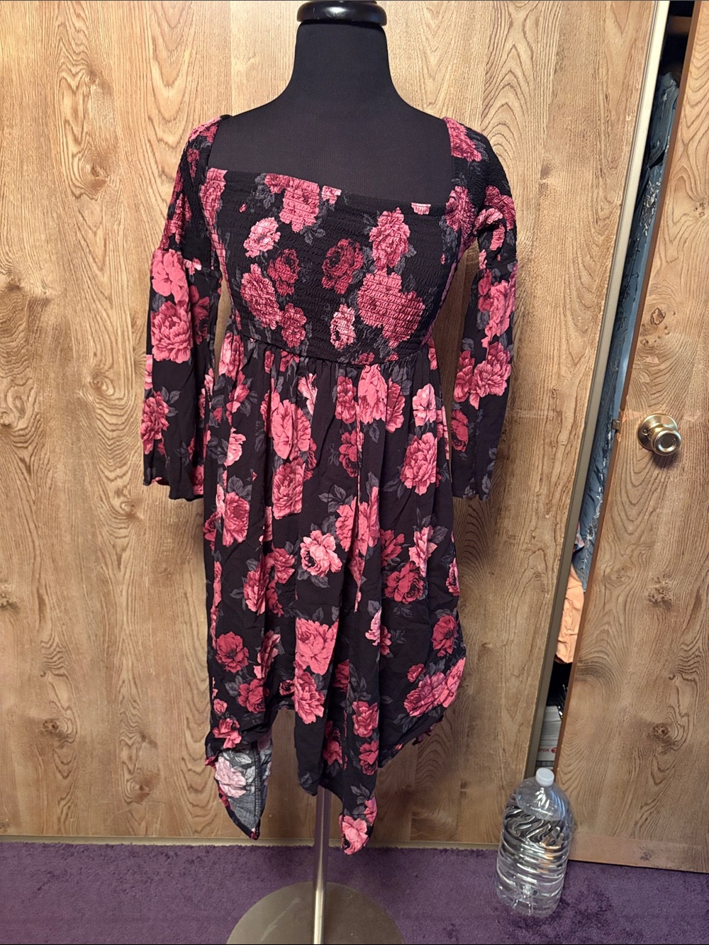 Black & Pink Floral Square-Neck Midi Dress by Torrid Plus Size